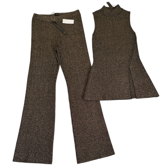 House of Harlow Metallic Ribbed Knit Gold Black Pants Comfy Pull on  Elegant NWT - Picture 1 of 7